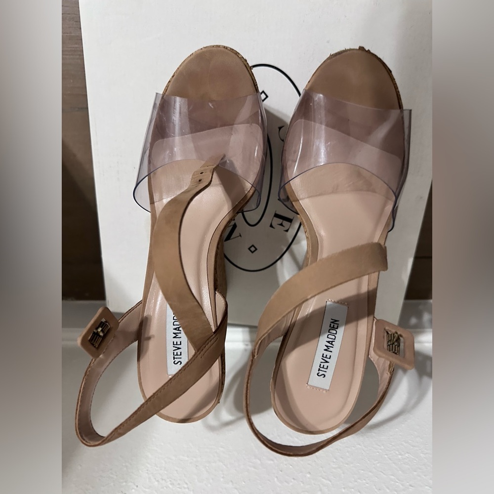 Steve Madden Tan and Clear Women's Sandals/Clear